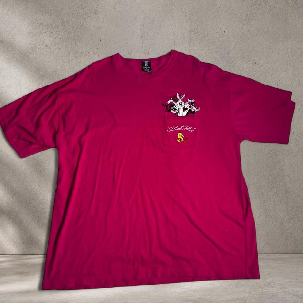 Looney Tunes Pink cotton t-shirt with pocket 
Size: XXL